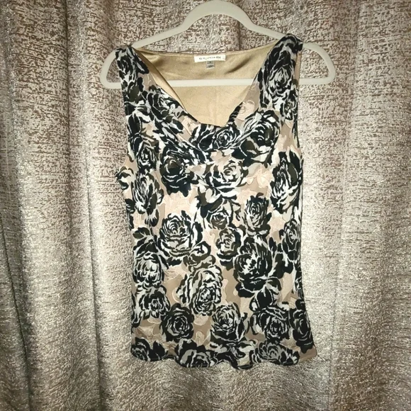 St. John Black and Cream Floral Blouse - Picture 1 of 5